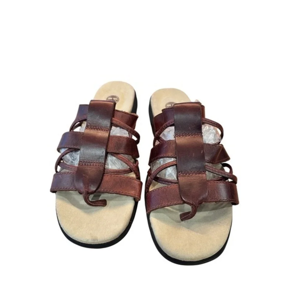 Timberland Womens Leather Strappy‎ Slide Sandals Brown Comfort 11 thong
